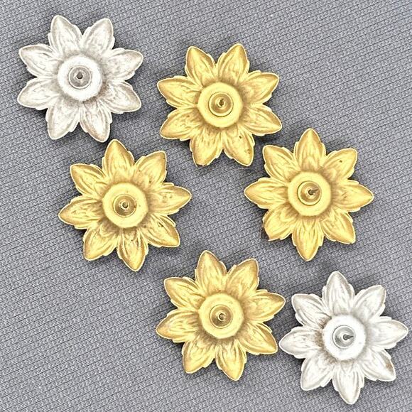 VTG Curtain Tie Backs Floral Push Pin Tack Button Flower Gold Pink Metal Lot 6 - Picture 2 of 14